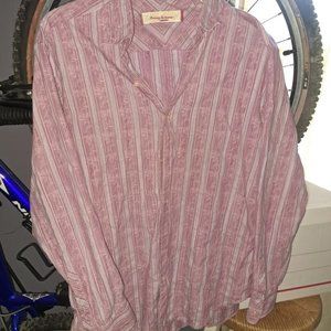Tommy Bahama Casual Red Cotton/Silk Blend Striped Button Down Top Sz L